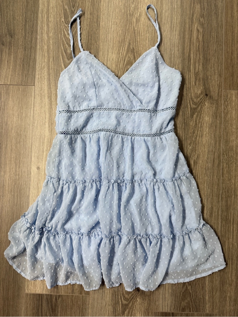 Altar'd State Baby Blue Swiss Dot Tiered Mini Dress Coquette L Adjustable Straps